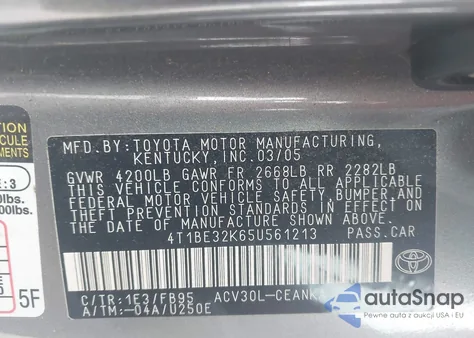 2005 Toyota Camry Le из США, поврежденный, VIN 4T1BE32K65U561213